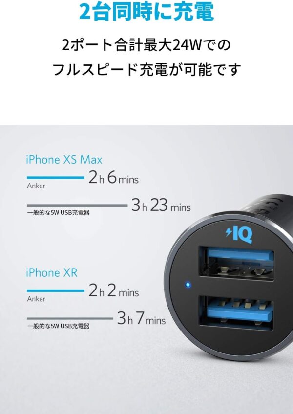 【Anker】カーチャージャー/PowerDrive Speed 2/24W/2ポート//PowerIQ対応/iPhone/iPad/Android各種対応 - 画像 (2)